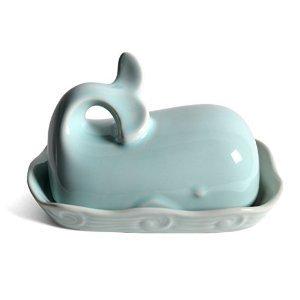 Creative Co-Op Aqua Blue Whale Shaped Butter Dish