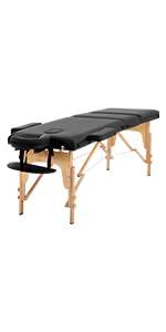 FDW Massage Table Massage Bed 3 Fold Portable  Height Adjustable Lightweight Spa Table Facial Cradle Bed with Carry Case (Black)