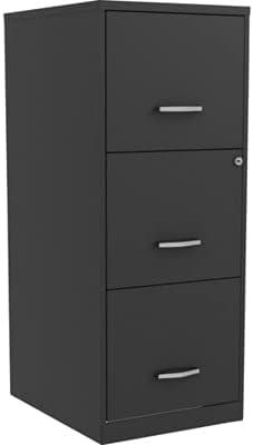 Hirsh Industries Space Solutions File Cabinet 3 Drawer - Black: Vertical Steel Storage, 35.5" Height, GreenGuard Certified