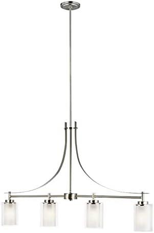 Elmwood Park 4-Light Brushed Nickel Hanging Dining Room Island Pendant with Satin Etched Glass Shades