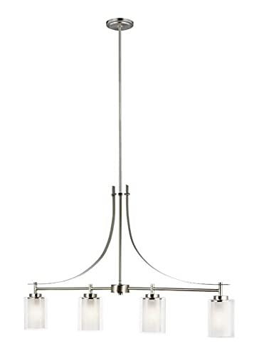 Elmwood Park 4-Light Brushed Nickel Hanging Dining Room Island Pendant with Satin Etched Glass Shades