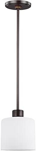Generation Lighting Canfield 1 -Light Bronze Modern/contemporary Etched glass Cylinder Mini Outdoor Hanging Pendant light
