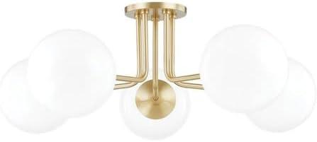 Mitzi Stella 5 - Light Semi-Flush Mount in  Aged Brass White Shade