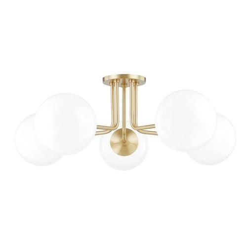 Mitzi Stella 5 - Light Semi-Flush Mount in  Aged Brass White Shade