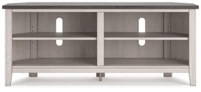 Transitional Two-Tone Corner TV Stand with Shelves and Fireplace
