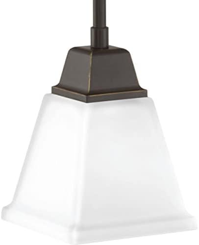 Progress Lighting, Clifton Heights, 1-Light Mini-Pendant, Antique Bronze, Etched Square Glass Shade