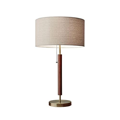 Hamilton 26.25'' White Linen Shade Table Lamp with Walnut Wood Body