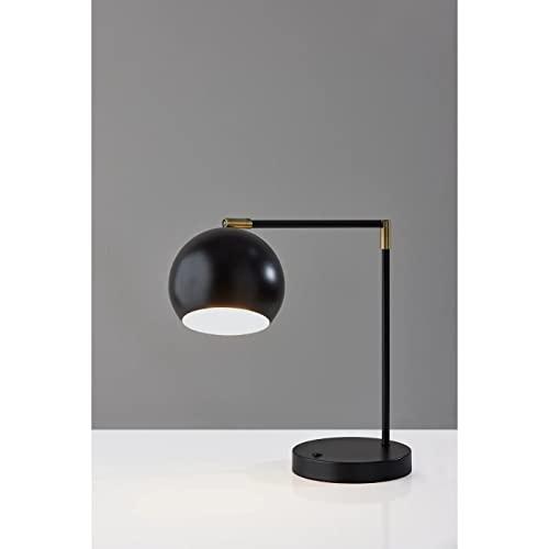 Adjustable Mid-Century Modern Black and Brass Desk Lamp