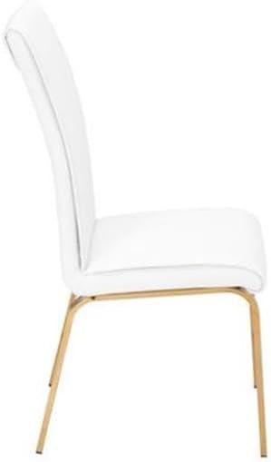 White Chairs Upholstered with Faux Leather and Gold Chrome Base (Set of 2)