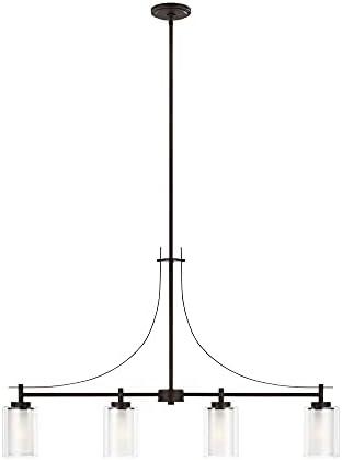 Elmwood Park 40 in. 4-Light Bronze Modern Transitional Linear Island Hanging Pendant with Satin Etched Glass Shades