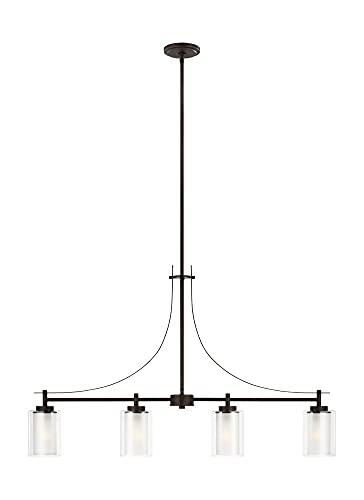 Elmwood Park 40 in. 4-Light Bronze Modern Transitional Linear Island Hanging Pendant with Satin Etched Glass Shades