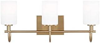 Oak Moore Satin Brass 3-Light Vanity with Etched White Glass