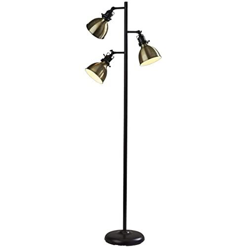 Antique Brass & Bronze Adjustable Triple-Head Outdoor Floor Lamp