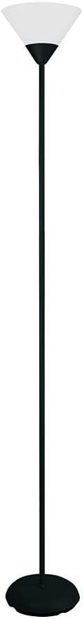 Black Metal Stick Torchiere Floor Lamp with White Shade