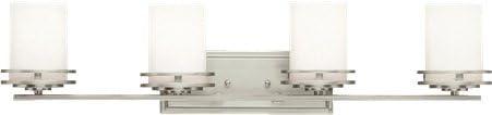 Brushed Nickel 4-Light Modern Bathroom Vanity with White Glass Shades