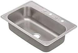 Magnolia Sinks Kitchen Sink Stainless Steel Drop In Top Mount 33" x 22" Single Bowl with Strainer, 4 hole, Self Rimming