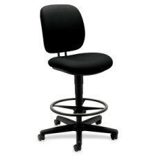 ComforTask Task Stool with Adjustable Footring 32" Seat Height, Supports up to 300 lbs, Black Seat/Back, Black Base