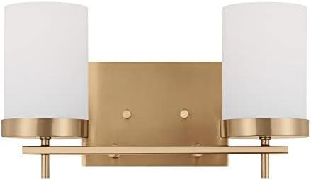 Zire Elegant 2-Light Vanity Fixture in Satin Brass with Etched Glass