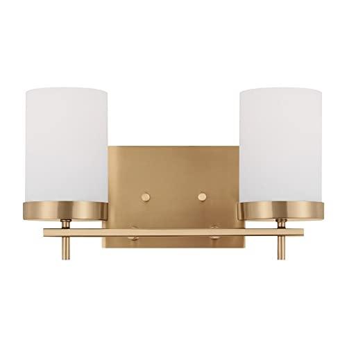 Zire Elegant 2-Light Vanity Fixture in Satin Brass with Etched Glass