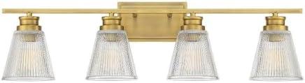 Natural Brass and Black 4-Light Bathroom Vanity Fixture