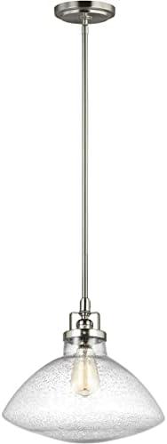 Generation Lighting Belton 1 -Light Brushed Nickel Transitional Seeded glass Dome Medium Hanging Pendant light