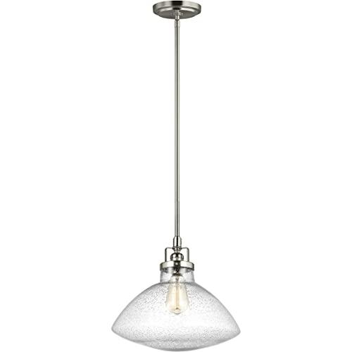 Generation Lighting Belton 1 -Light Brushed Nickel Transitional Seeded glass Dome Medium Hanging Pendant light