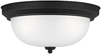 Geary 14.5 in. 3-Light Midnight Matte Black Traditional Contemporary Ceiling Flush Mount with Satin Etched Glass