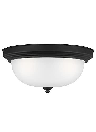 Geary 14.5 in. 3-Light Midnight Matte Black Traditional Contemporary Ceiling Flush Mount with Satin Etched Glass