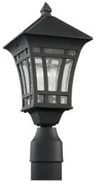 Black Outdoor Post Lantern with Clear Seeded Glass Shade