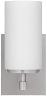 Alturas 4.375 in. Brushed Nickel Modern Contemporary Wall Sconce Vanity Light with Satin Etched Glass Shade