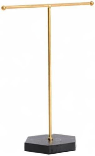 Jewelry Organizer Stand Display Necklace Holder T-Bar Plated Metal Desk Organizer Tower for Show Jewelry Hanging Pendant Earring Bracelet Ring Accessorie with White Marble Plywood Bases, White