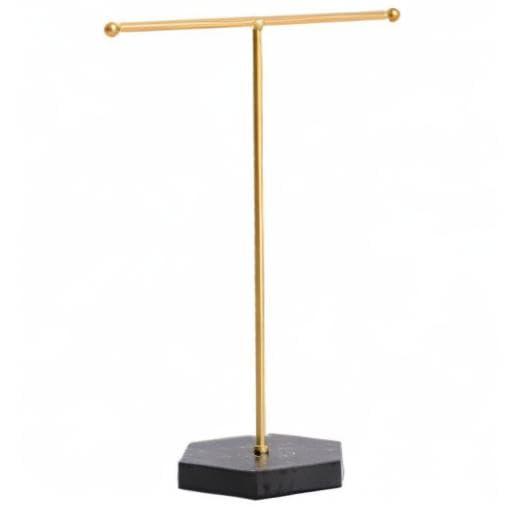 Jewelry Organizer Stand Display Necklace Holder T-Bar Plated Metal Desk Organizer Tower for Show Jewelry Hanging Pendant Earring Bracelet Ring Accessorie with White Marble Plywood Bases, White