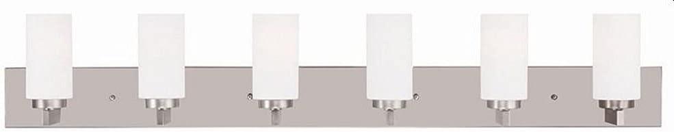 Brushed Nickel 6-Light Steel Vanity with Satin Opal Glass