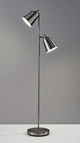 Matte Black and Antique Brass Dual-Head Adjustable Floor Lamp