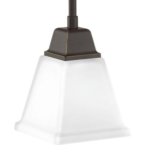 Progress Lighting, Clifton Heights, 1-Light Mini-Pendant, Antique Bronze, Etched Square Glass Shade