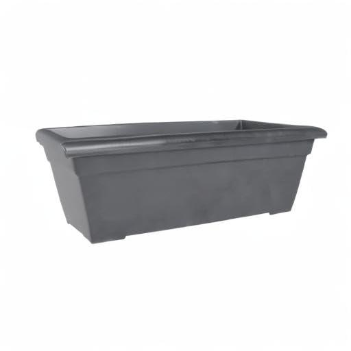 The HC Companies 28 Inch Romana Large Rectangular Planter Box - Lightweight Plastic Outdoor Plant Pot with Drainage for Decks, Patio, Pool, Warm Gray