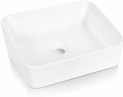 19"W x 15"D White Ceramic Rectangular Vessel Bathroom Sink