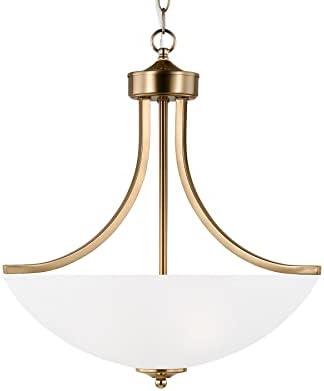 Generation Lighting 3-Light Geary Transitional Pendant Light Fixture Satin Brass 6616503-848, Modern Ceiling Light Fixture for Home Décor, A19 Bulb Candelabra for Foyer or Living Room Décor
