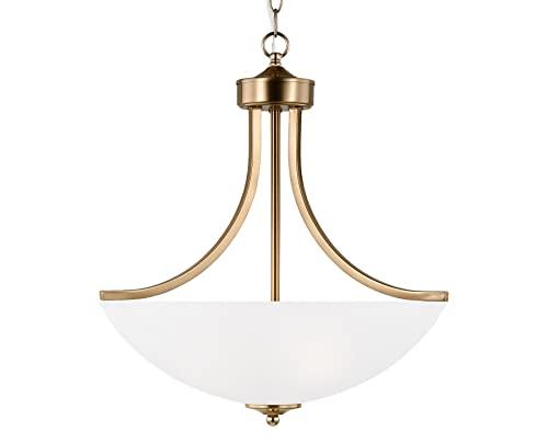 Generation Lighting 3-Light Geary Transitional Pendant Light Fixture Satin Brass 6616503-848, Modern Ceiling Light Fixture for Home Décor, A19 Bulb Candelabra for Foyer or Living Room Décor