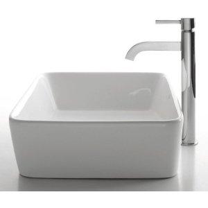 Ceramic Rectangular Vessel Bathroom Sink with Faucet