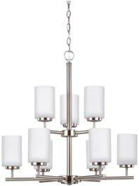 Oslo Sleek 9-Light Brushed Nickel Chandelier with Opal Etched Glass