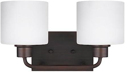 Canfield 14.25 in. 2-Light Burnt Sienna Minimalist Modern Wall Bathroom Vanity Light with Etched White Glass Shades