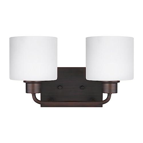 Canfield 14.25 in. 2-Light Burnt Sienna Minimalist Modern Wall Bathroom Vanity Light with Etched White Glass Shades