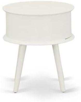 East West Furniture Gordon 19" Round Wood Nightstand with Drawer in White