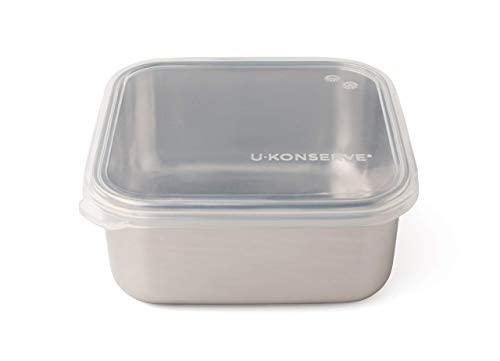 U-Konserve Stainless Steel Food Storage Bento Box Container, Leak Proof Silicone Lid Dishwasher Safe - Plastic Free (30oz Clear)