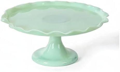 Martha Stewart Highbrook 11" Handmade Jadeite Glass Cake Stand - Ruffle Trim