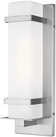 Alban 1-Light Satin Aluminum Outdoor Wall Lantern Sconce with LED Bulb