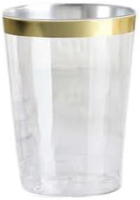 Efavormart 25 Pack Gold 10oz Crystal Collection Disposable Plastic Cups for Wedding, Party, Banquet, Home, Picnic, Outdoor Dinnerware, Bar, Nightclub, Liquors, Champagne, Desserts, Cocktails