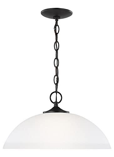 Generation Lighting Geary 1 -Light Midnight Black Transitional Etched glass Dome Medium Hanging Pendant light