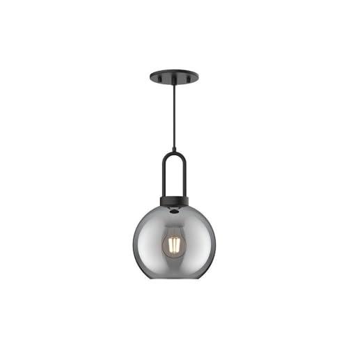 Soji 8 in. 1 Light 60-Watt Matte Black/Smoked Solid Glass Pendant Light